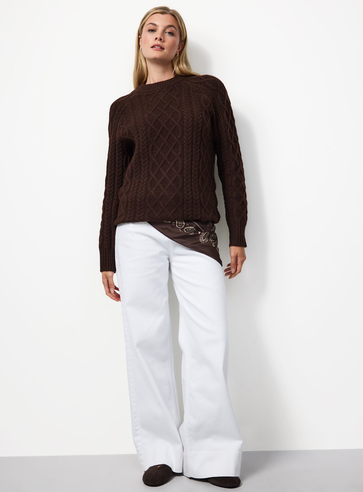 Dark Brown Chunky Oversized Cable Jumper S - Image 2 thumbnail